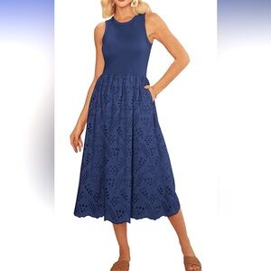 NWT GRACE KARIN Sleeveless Crewneck Tank A Line Cotton Dress w/Pockets, S